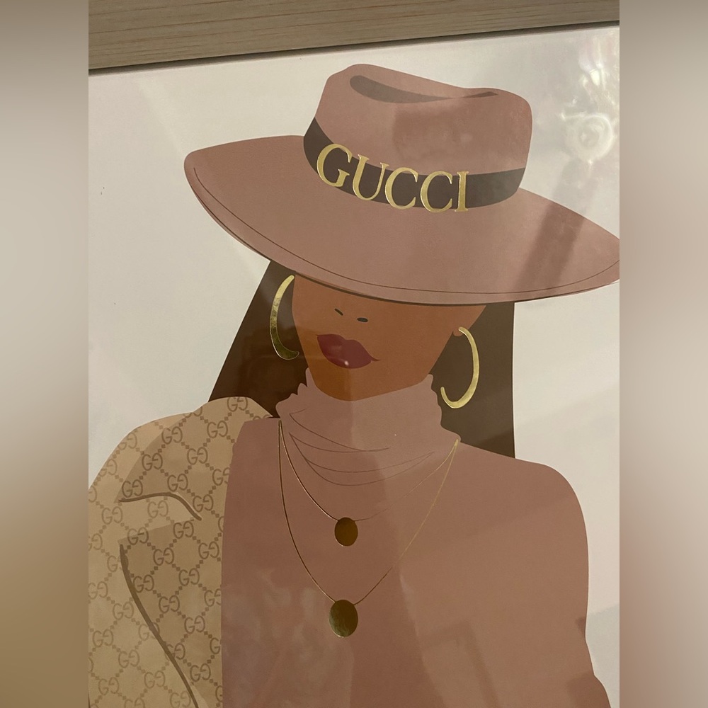 NWT GUCCI Women's Tan Hat DIY Woodwork Clear Glass Wall Art